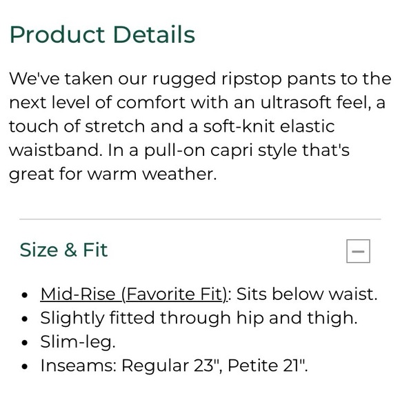 L.L. Bean Women's Stretch Ripstop Pull-On Navy Capris, Slim leg - Picture 7 of 9